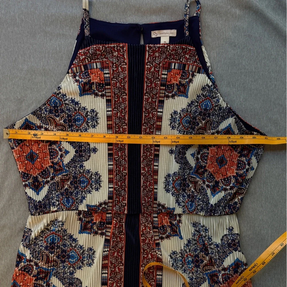 Christopher & Banks CB Established 1962 Pleated Maxi Dress Sz 16 Navy Orange - Picture 6 of 9